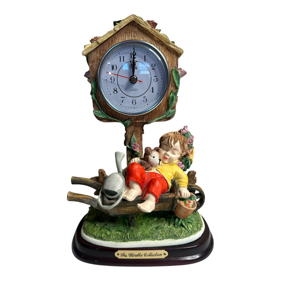 The Mirella Collection Whimsical Tabletop Clock Boy With Dog on The Wheelbarrow - Picture 1 of 12